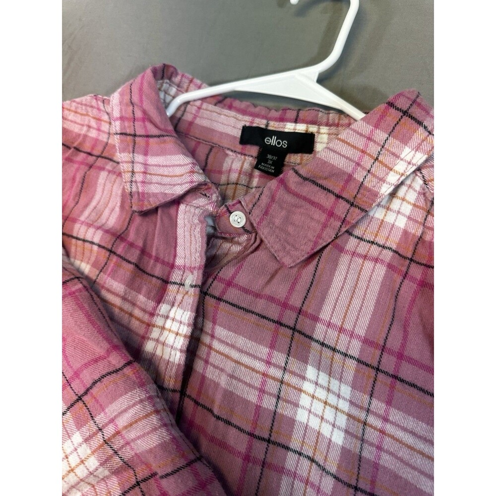 Ellos Plus Size 3X Pink White Plaid Flannel Button Up Shirt 100% Cotton Comfo
